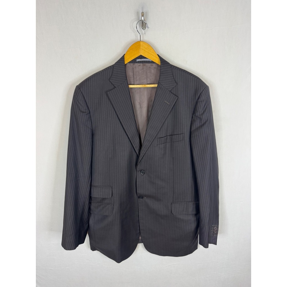 Massimo Dutti Collezioni Mens Pinstripe Blazer Super 120s Wool Italy Brown 44